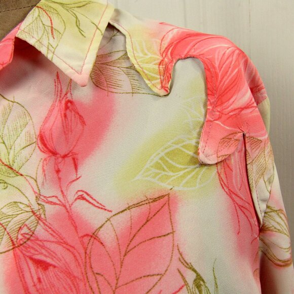 Vintage 70s Lasso Shirt Size 36 Pink Crepe Floral Pearlized Snap Front Western - Picture 4 of 14